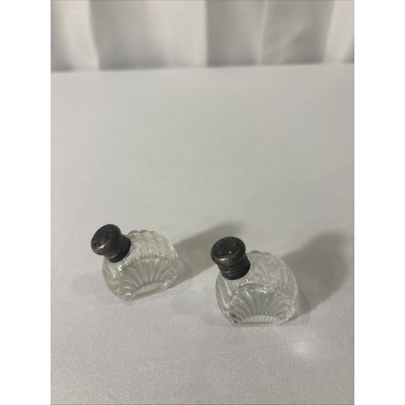 Vintage Antique Glass/Crystal Salt & Pepper Shakers Sterling Silver Caps~Patina - Picture 3 of 6